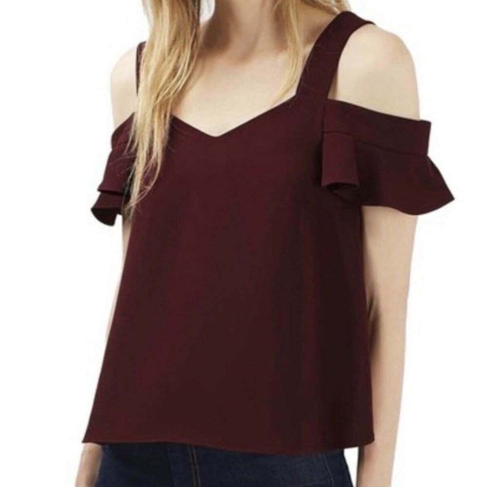 Topshop Merlot Polly Bardot Cold Shoulder Top